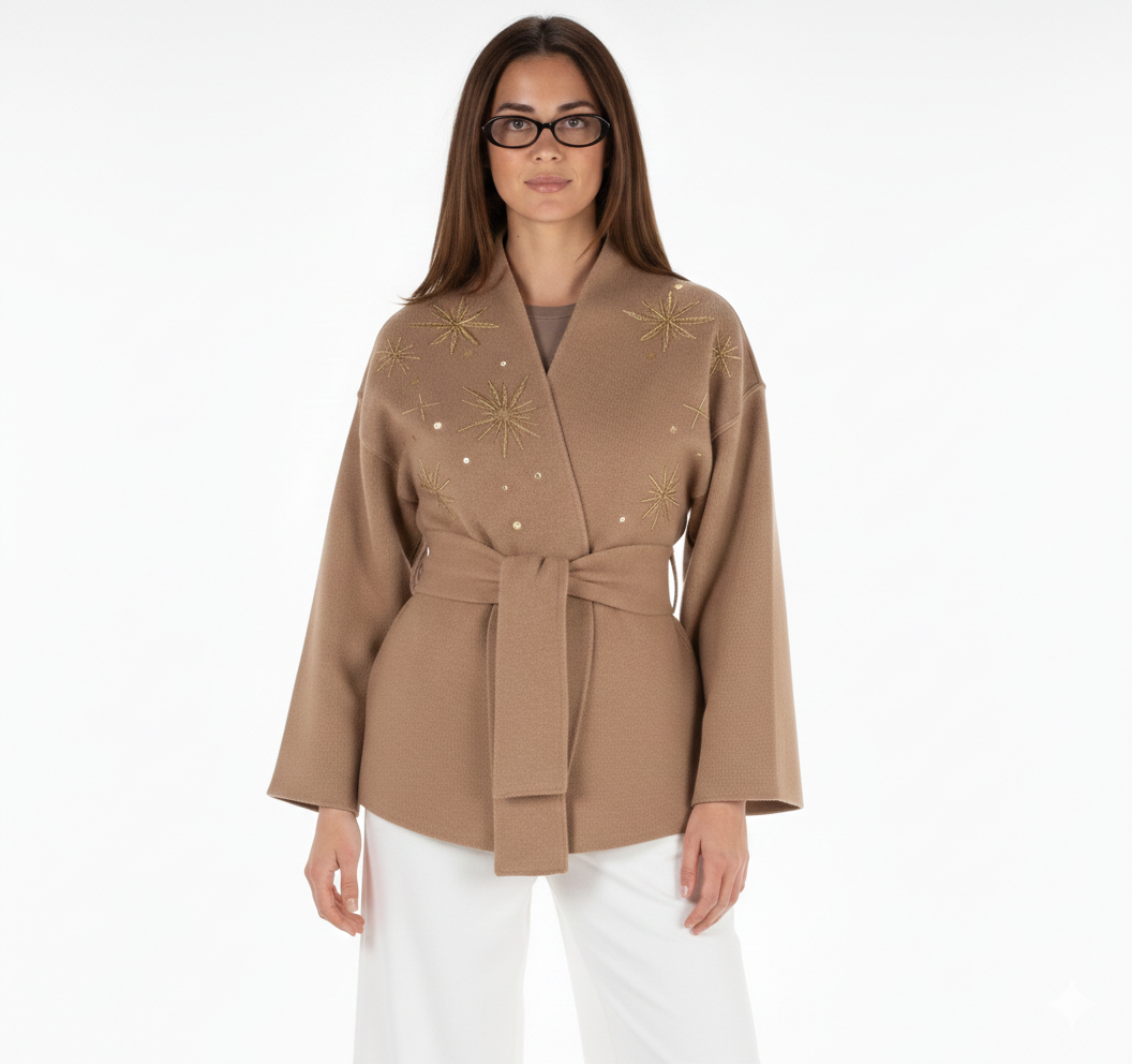 Embroidery Camel Cardigan